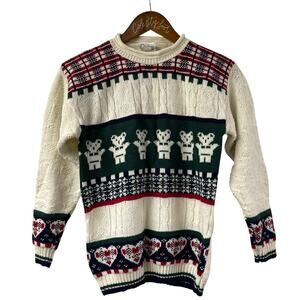 Not So Ugly Christmas Sweater Teddy Bears Intarsia Knit Vintage Youth Large